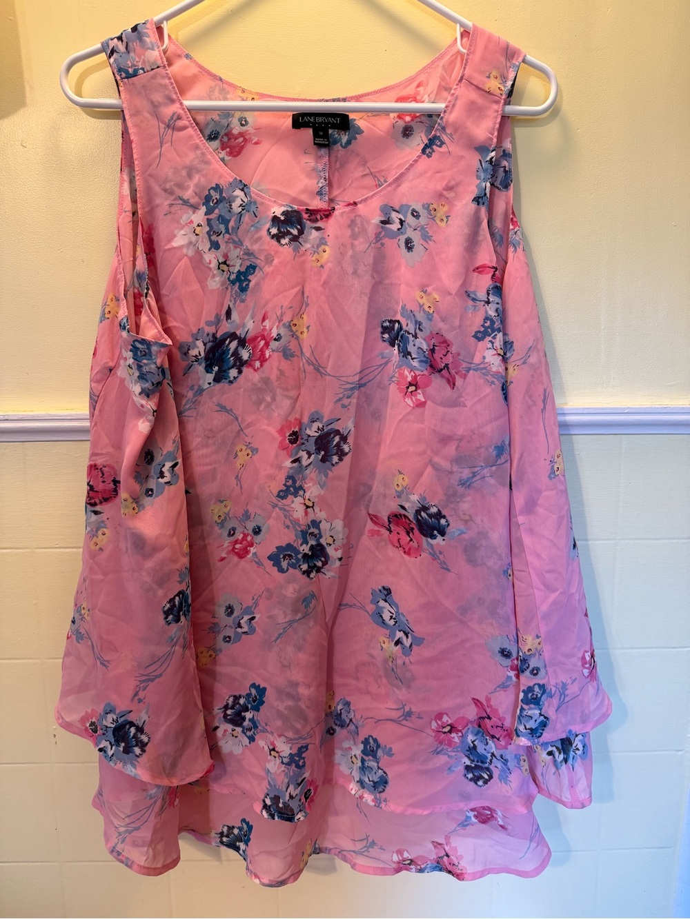 Lane Bryant Pink Floral Cold-Shoulder Tunic